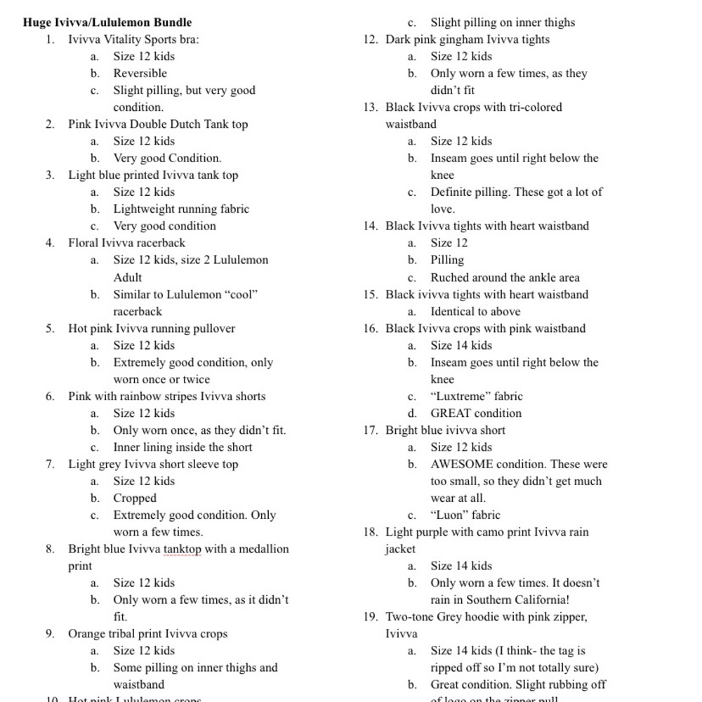 HUGE Ivivva and Lululemon bundle